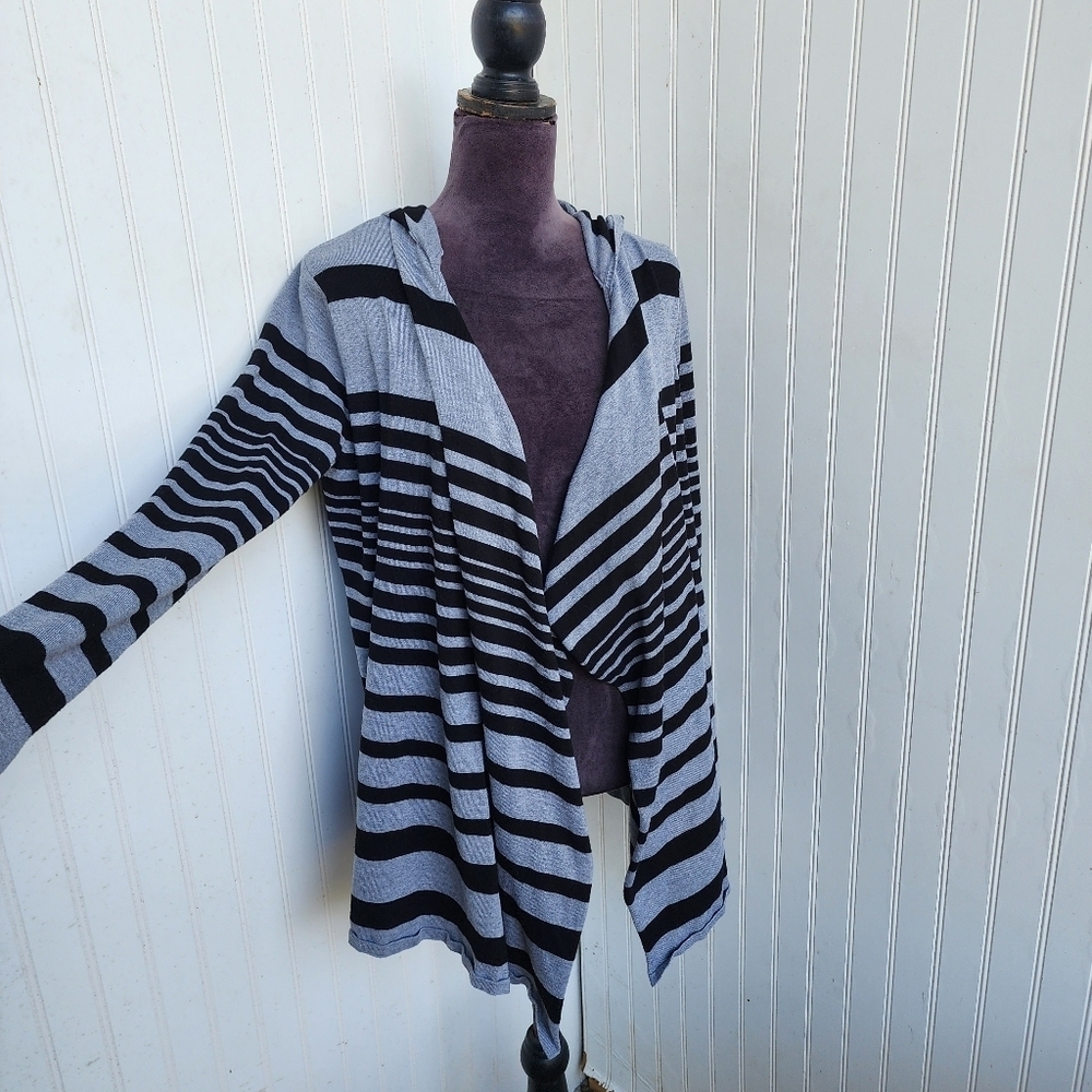 RED Womens Gray Black Hooded Open Front Long Knit Cardigan Sweater Stretch L